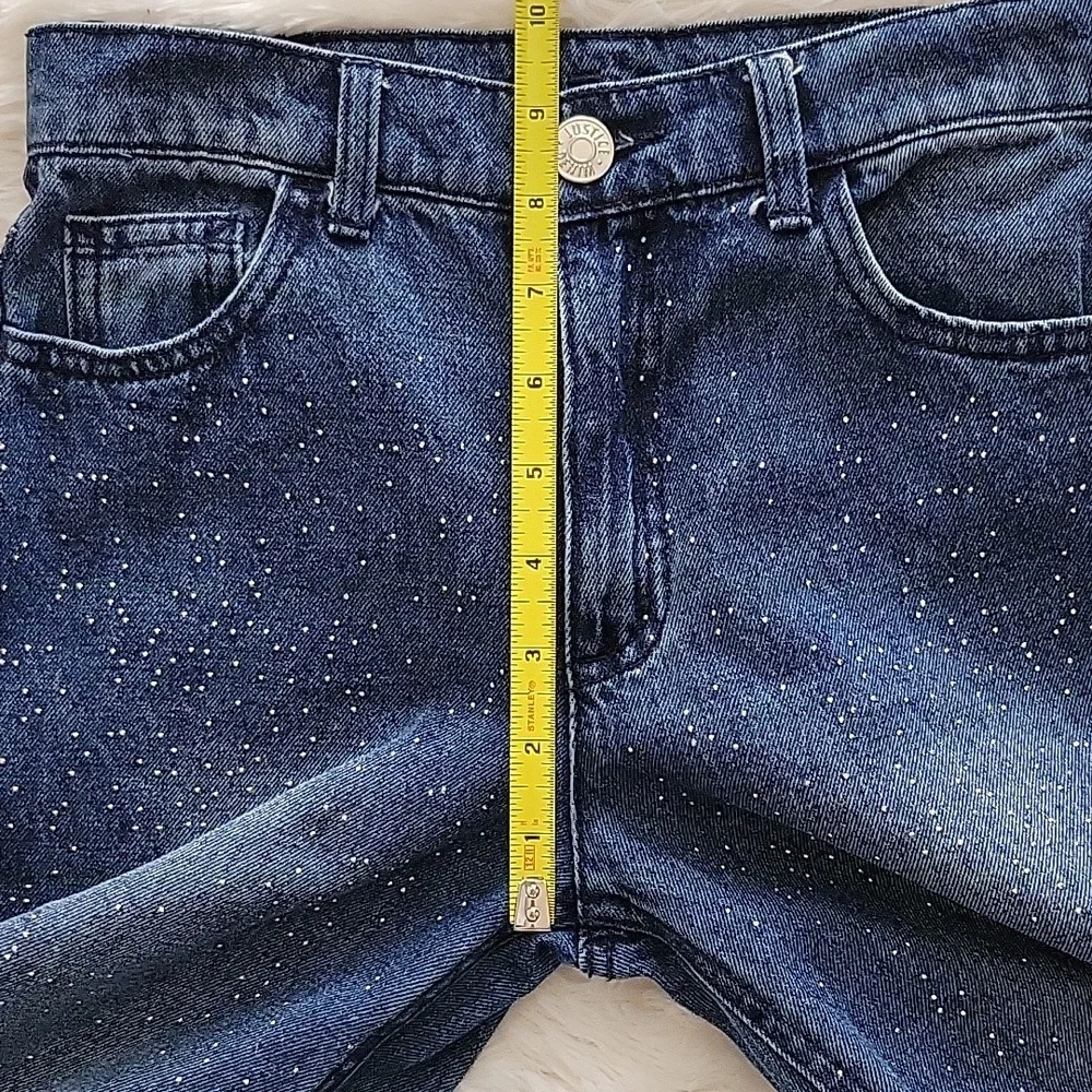 Justice Sparkle Rhinestone Wide Leg Dark Wash Girls Jeans Size 12 Slim